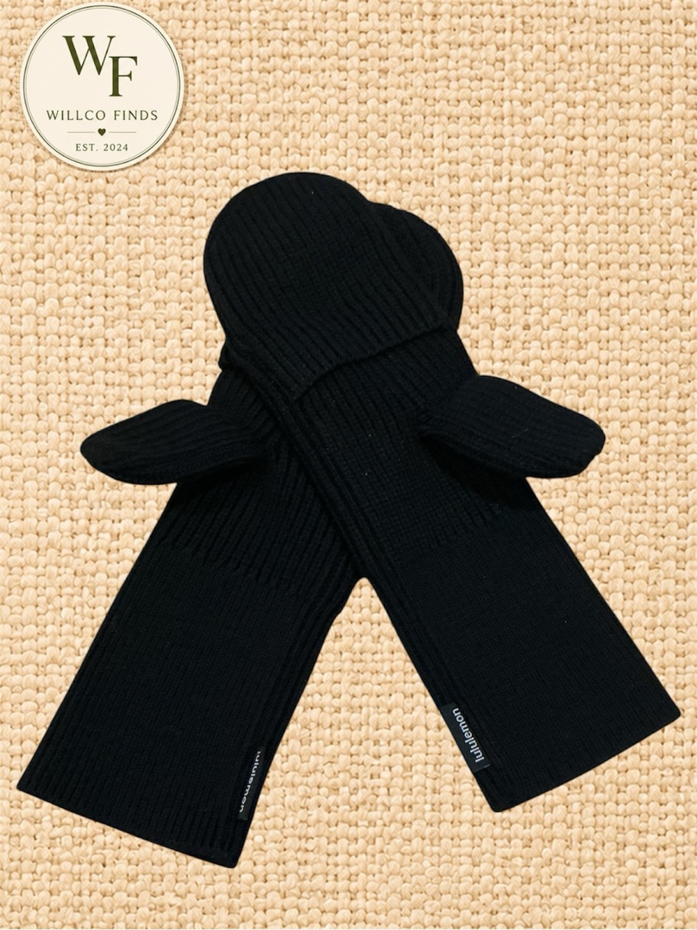 Lululemon Black Convertible Mittens Fingerless Gloves Long Cuff